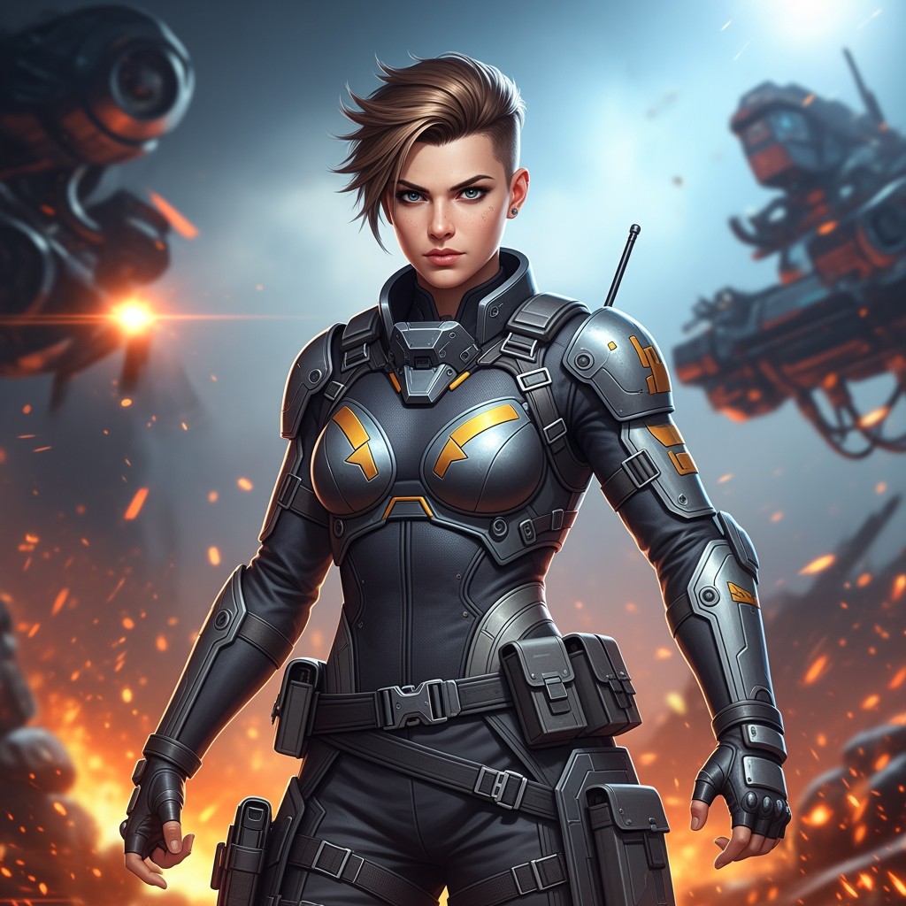 A gender-bent version of the protagonist from the iconic game series Intrusion 2, depicted as a strong and agile female character