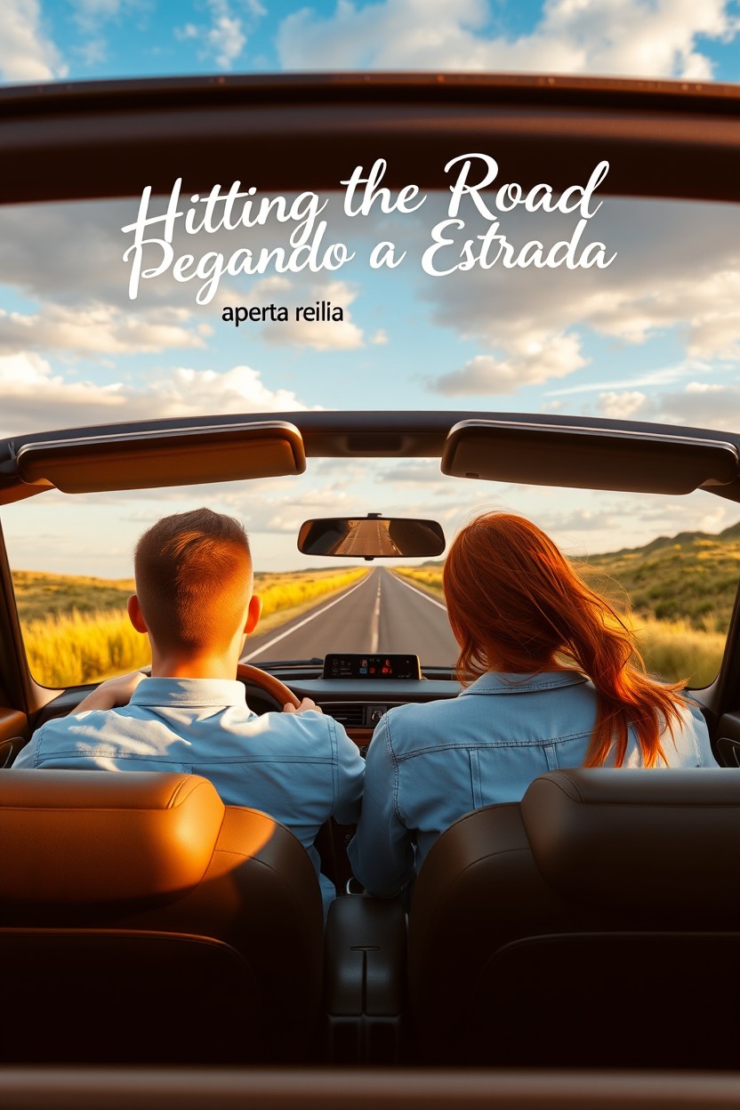 A vibrant road trip scene viewed from inside a convertible car