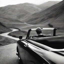 A teenage boy, around 16 years old, viewed through the window of a luxurious black Rolls-Royce poised on a winding mountain road