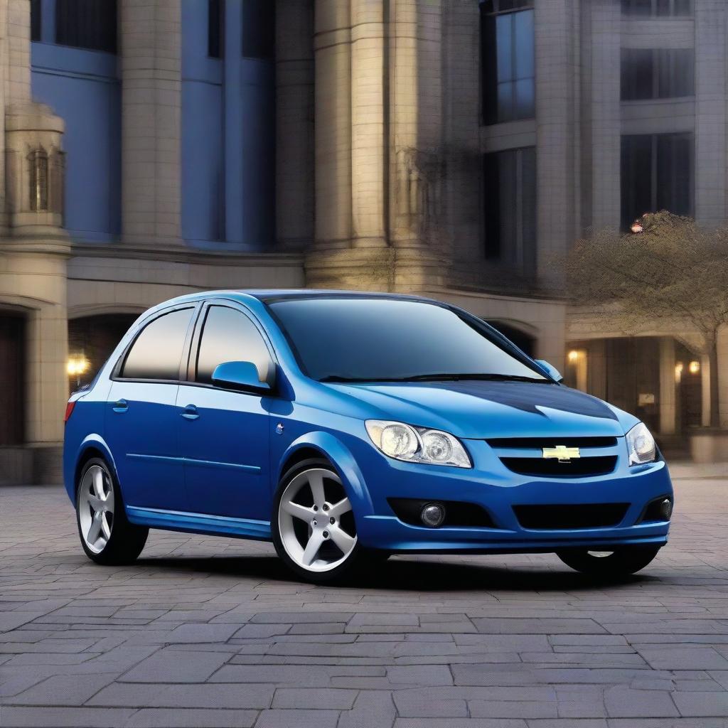 A 2006 Chevrolet Corsa in Batman's iconic blue and grey hues, featuring a Batman mask, cape, and belt as integral design elements of the car exterior.