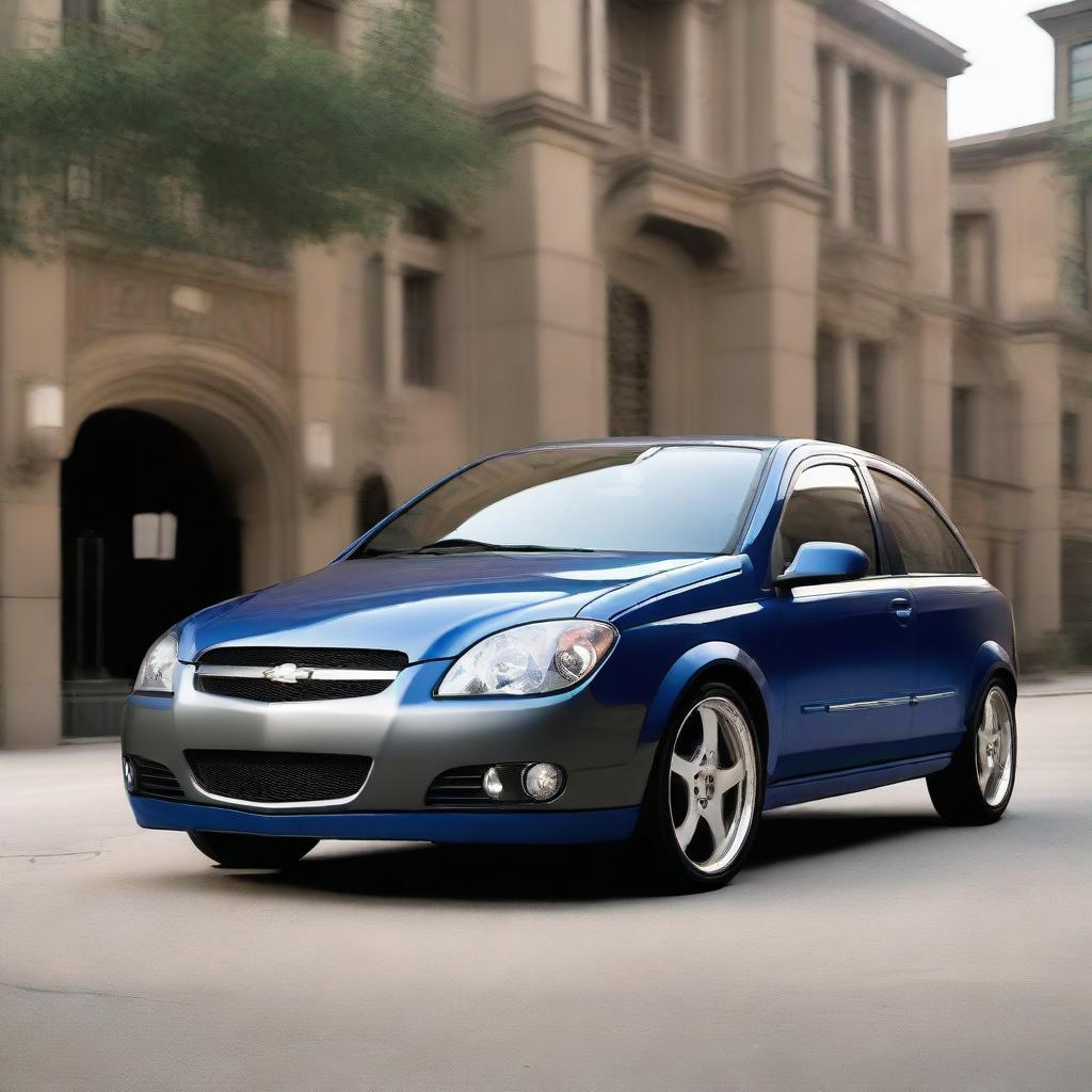 A 2006 Chevrolet Corsa in Batman's iconic blue and grey hues, featuring a Batman mask, cape, and belt as integral design elements of the car exterior.