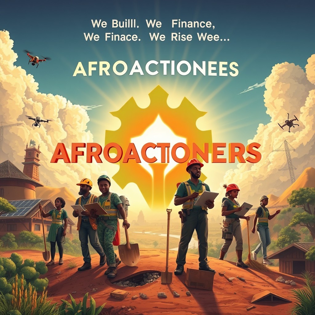 A powerful, cinematic illustration of 'Afroactioneers' — a diverse group of visionary African changemakers in action