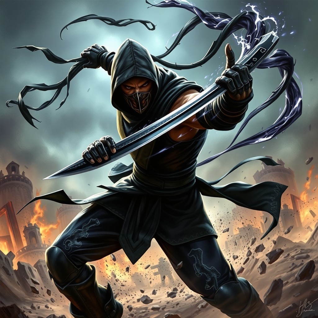 Noob Saibot, the enigmatic ninja from Mortal Kombat, engaged in a fierce solo attack