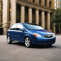 A 2006 Chevrolet Corsa in Batman's iconic blue and grey hues, featuring a Batman mask, cape, and belt as integral design elements of the car exterior.