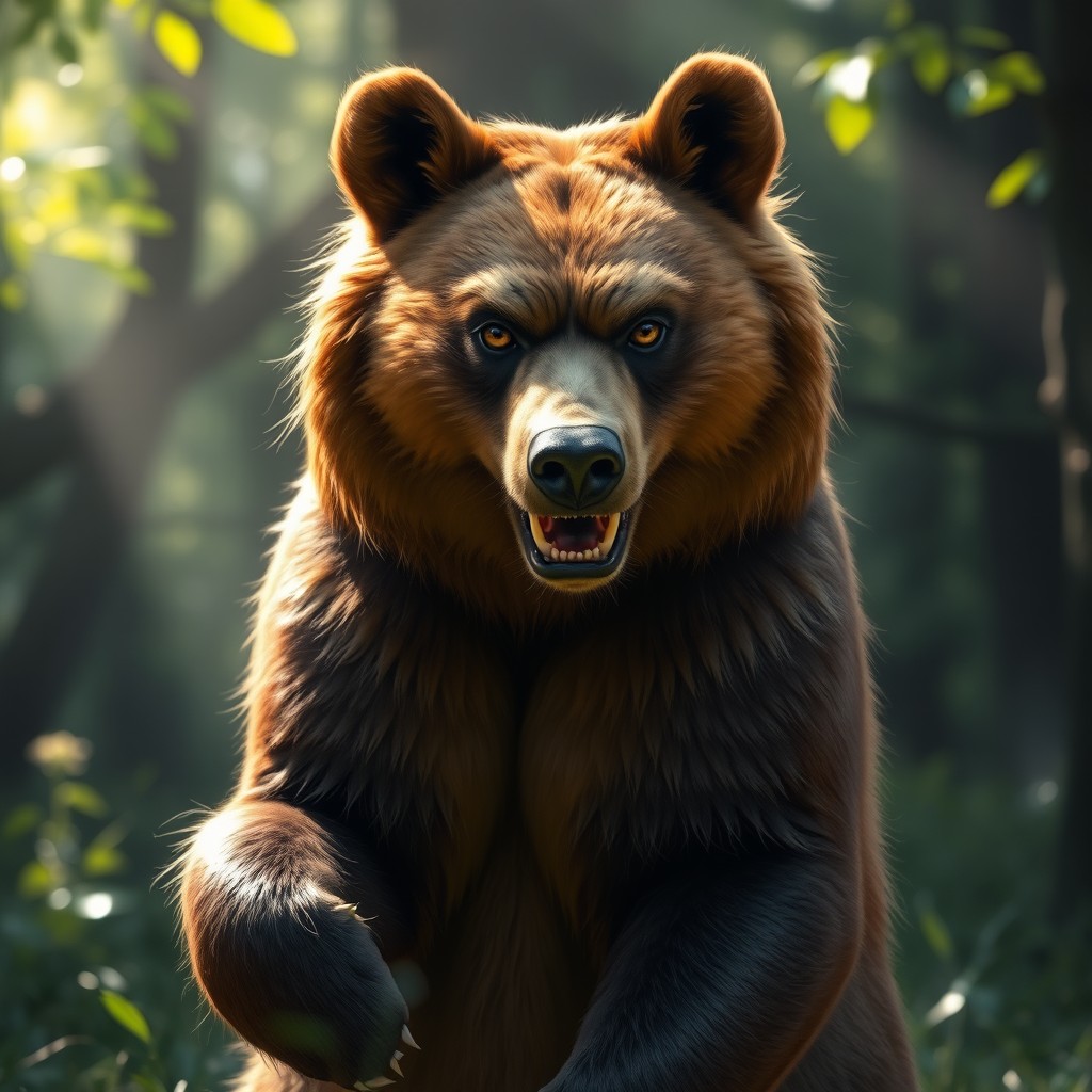 A beautiful female bear with an expressive face showcasing a look of fury