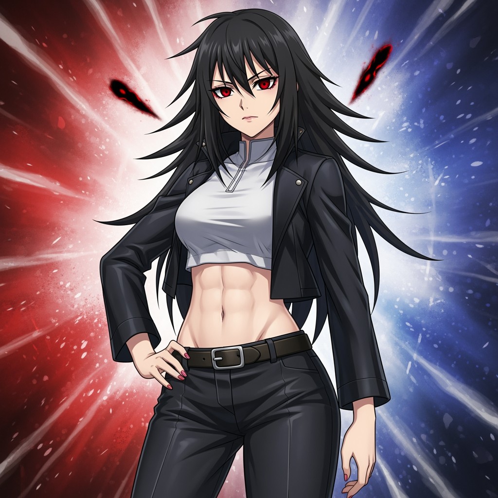 A female character inspired by Uruma Shun, depicted as a young woman of average stature with a slender yet muscular build