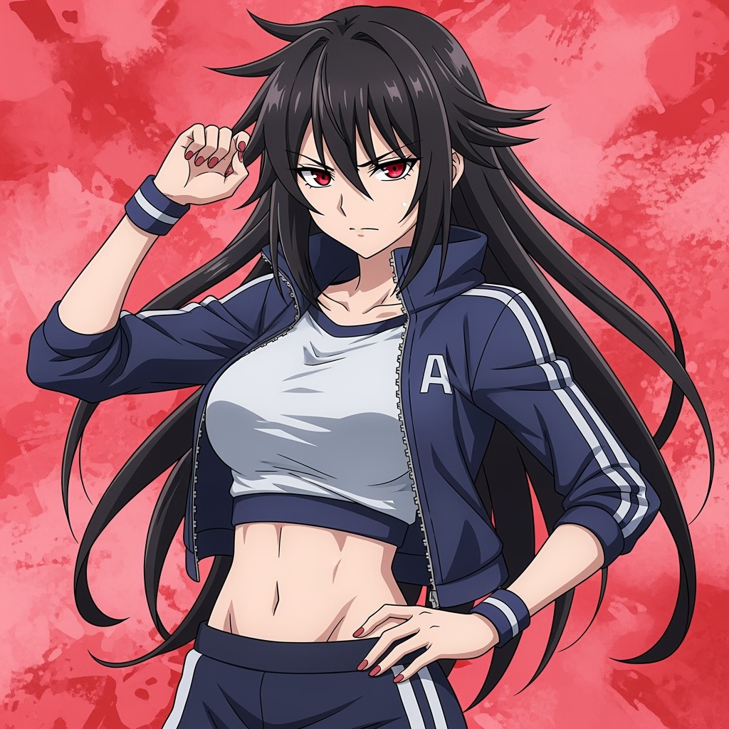 A female character inspired by Uruma Shun, portrayed as a young woman of average stature with a slender yet muscular build