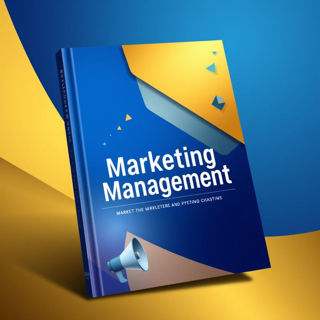 A visually striking cover design for a Marketing Management book, featuring a dynamic mix of modern and classic design elements