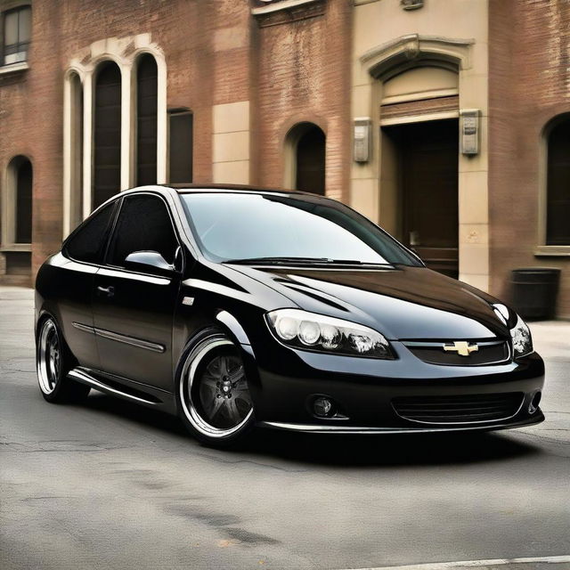 Batman interpreted as a 2006 Chevrolet Corsa, the car embellished in Batman's distinctive style including colors, symbols, and other iconic elements.