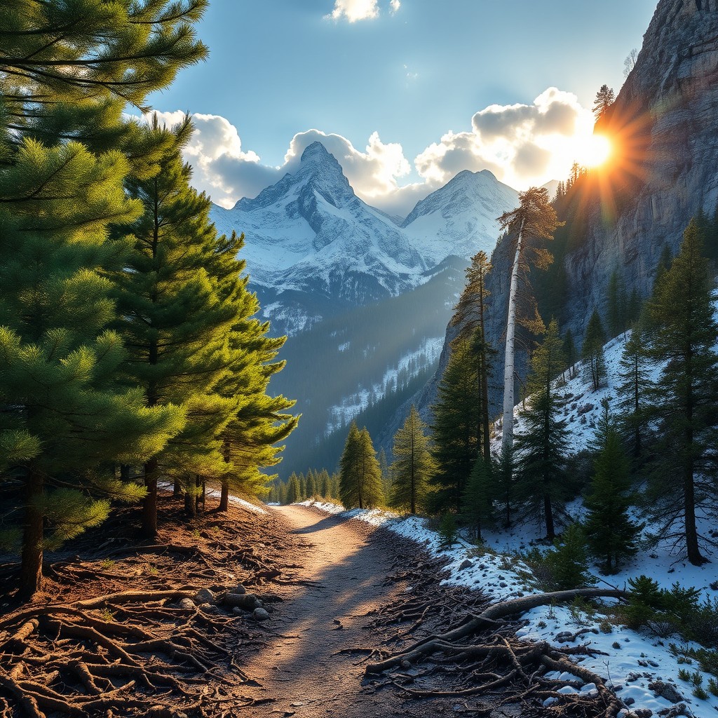 An extremely detailed, photorealistic landscape capturing a magical forest at sunrise