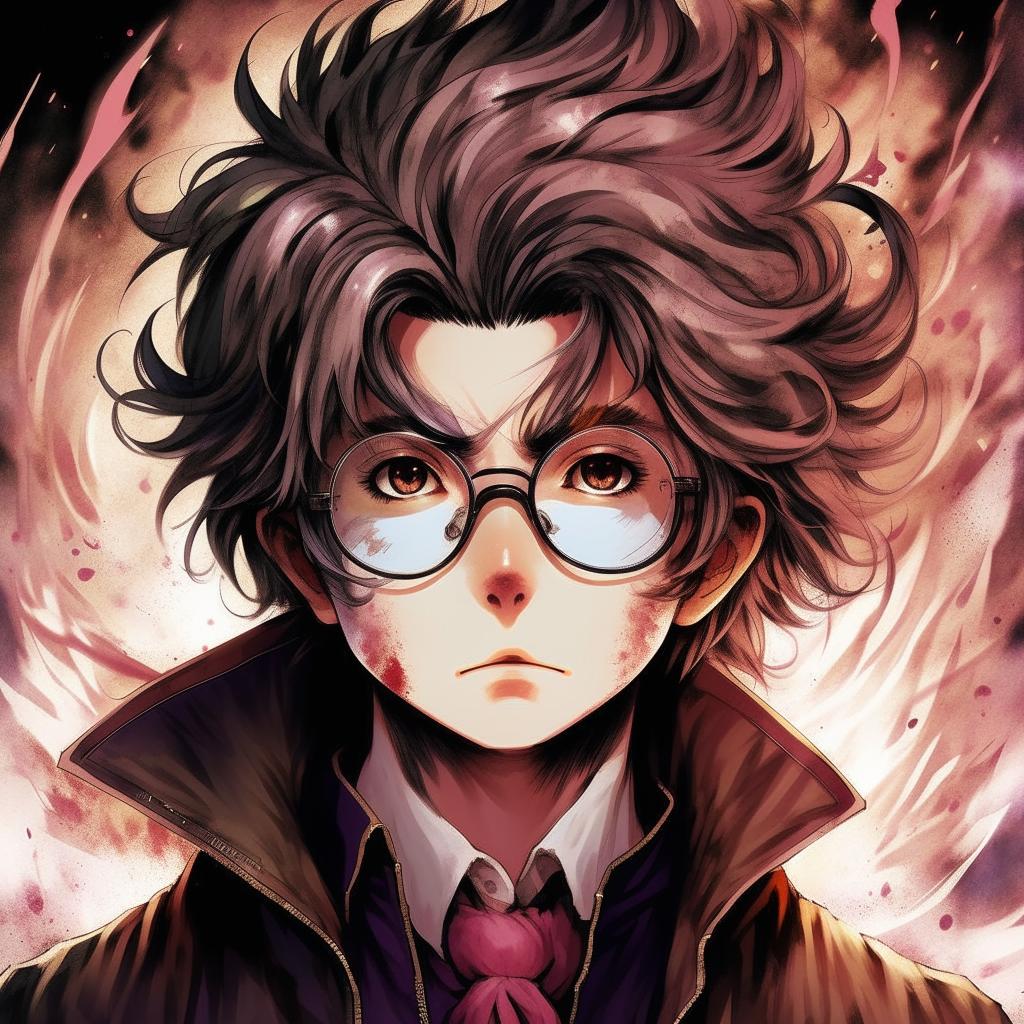 Illustration of Ajoi Tsiresy: a renowned former mangaka, reincarnated as an antagonist. He has distinct features including glasses, unruly hair, and a mysterious aura.