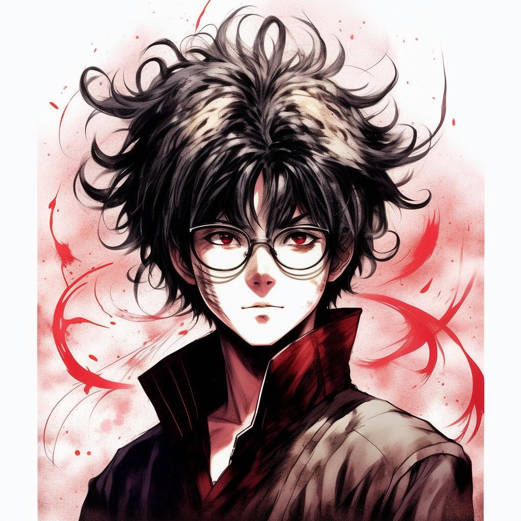 Illustration of Ajoi Tsiresy: a renowned former mangaka, reincarnated as an antagonist. He has distinct features including glasses, unruly hair, and a mysterious aura.