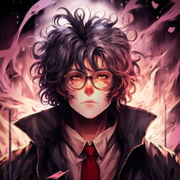 Illustration of Ajoi Tsiresy: a renowned former mangaka, reincarnated as an antagonist. He has distinct features including glasses, unruly hair, and a mysterious aura.