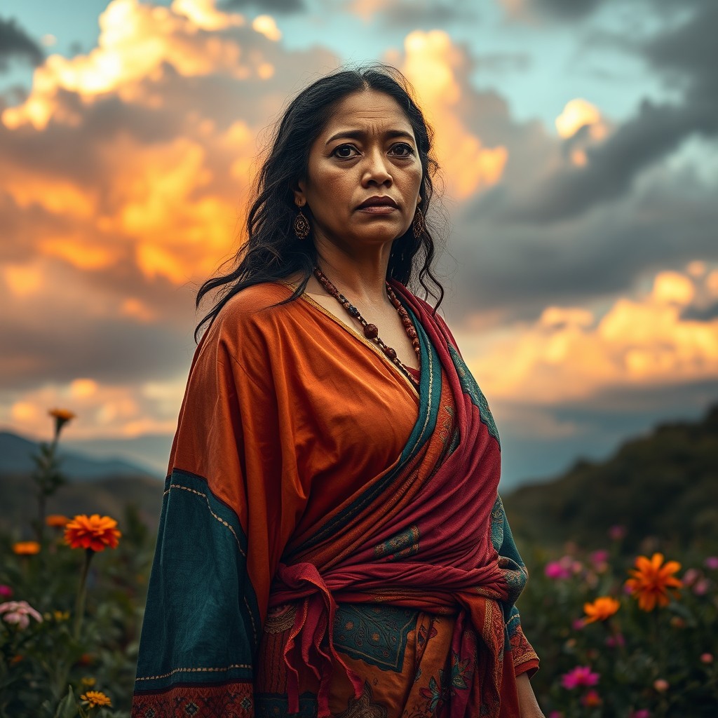 A powerful and emotional scene capturing the essence of a woman vividly alive with deep expressions of strength and resilience
