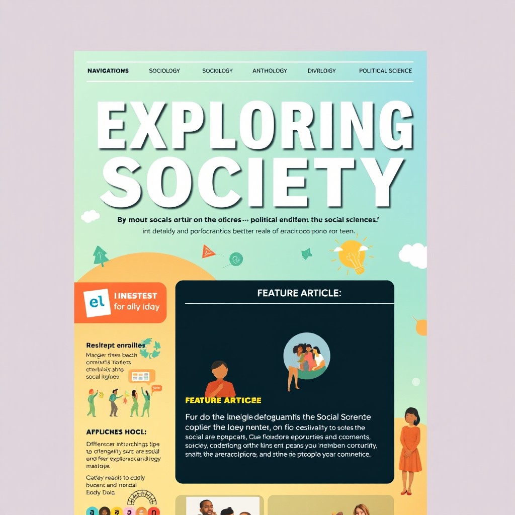 A vibrant and engaging front page design for a social science magazine