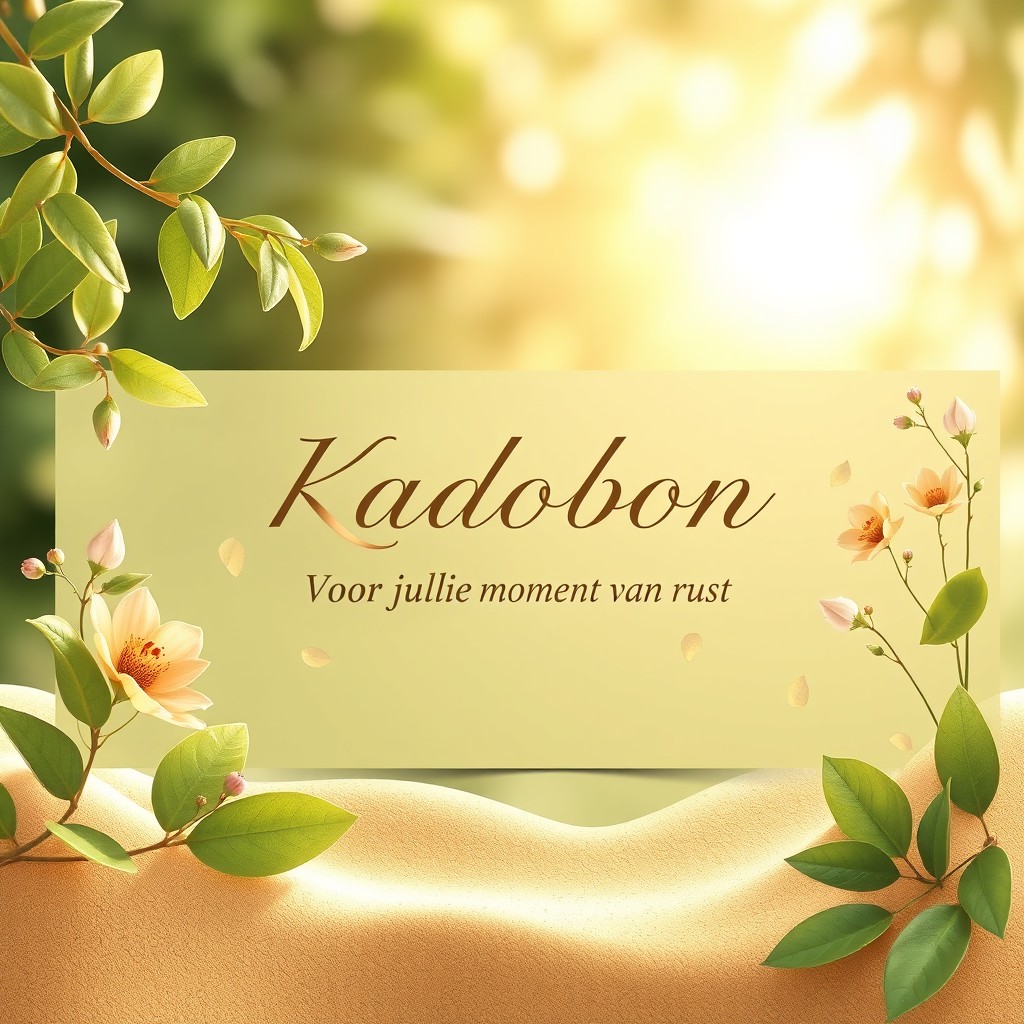 A luxurious gift voucher designed in a nature and relaxation theme, featuring soft greens and sand tones