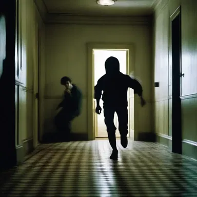 In the horror movie, the protagonist desperately tried to escape the blocking of the mysterious figure chasing after them.