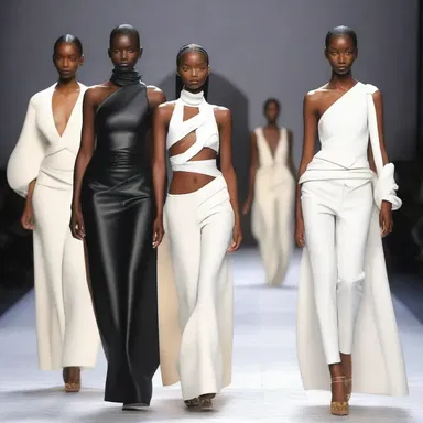 The high-fashion designer showcased a stunning runway collection featuring avant-garde blocking techniques that accentuated the models' figures.