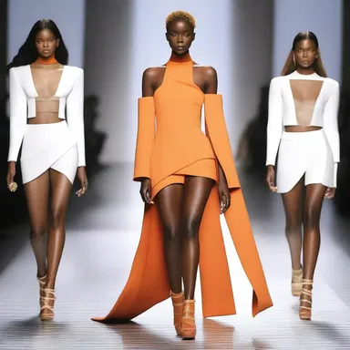 The high-fashion designer showcased a stunning runway collection featuring avant-garde blocking techniques that accentuated the models' figures.