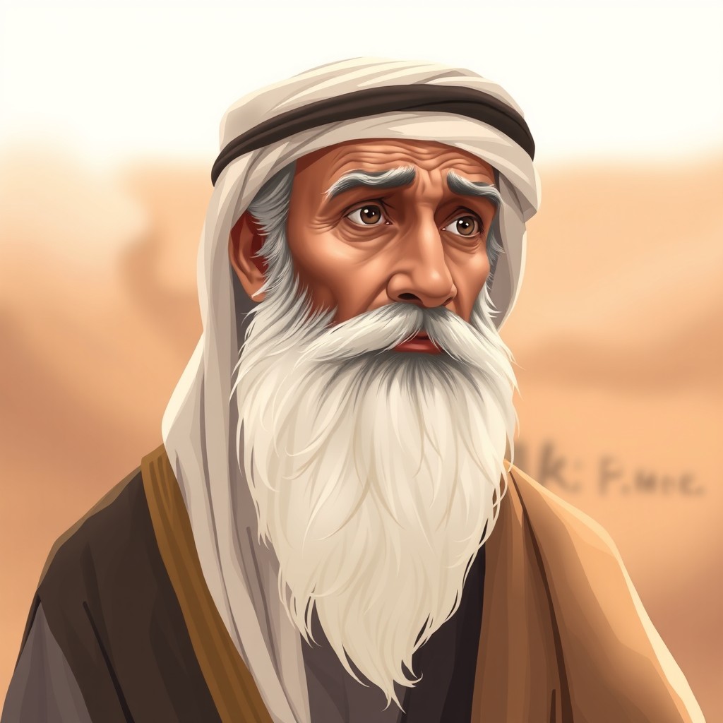 An illustration of an Arab elder man looking to the side