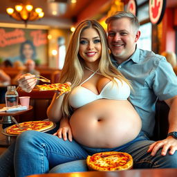 A stunning 18-year-old girl with long blond hair and a thin face, exuding sexy, sweet, and innocent charm