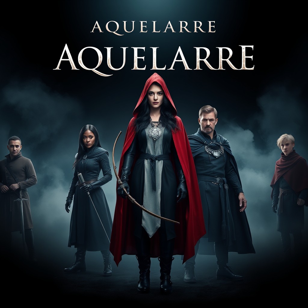 Cinematic poster for a fantasy novel titled 'AQUELARRE'