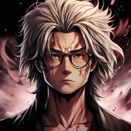 Manga depiction of Ajoi Tsiresy: a renowned former mangaka, reincarnated as an antagonist with distinctive features including glasses, unruly hair, and a mysterious aura.