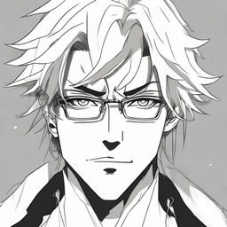 Manga-style illustration of character Ajoi Tsiresy: a renowned former mangaka reincarnated as an antagonist. He has distinctive features such as glasses, disheveled hair, and a mysterious aura.