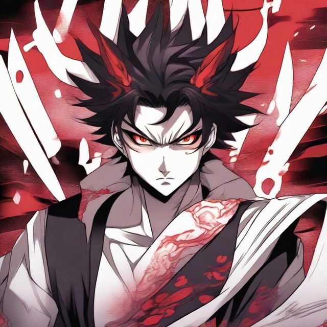 Manga-style illustration of character Akuma Koi: a demonic lover and former antagonist with distinctive features such as scarlet eyes, dark wings, and a charismatic presence.