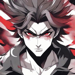 Manga-style illustration of character Akuma Koi: a demonic lover and former antagonist with distinctive features such as scarlet eyes, dark wings, and a charismatic presence.