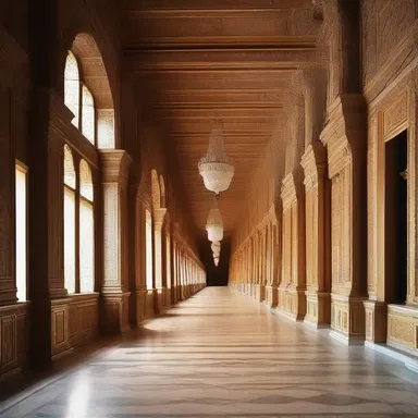 The grandeur of the palace was enhanced by its immensurable hallways and towering ceilings.