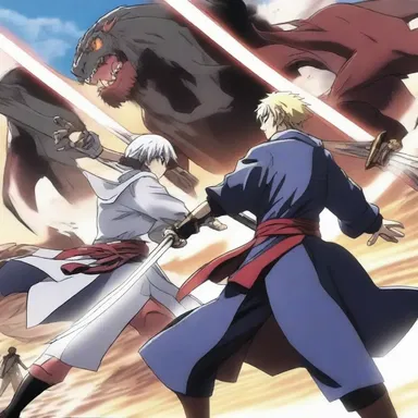 The characters in the anime show off their two-handed sword-fighting skills against powerful monsters.