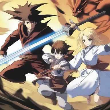 The characters in the anime show off their two-handed sword-fighting skills against powerful monsters.