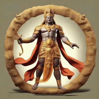 According to mythology, the powerful deity wields a two-handed weapon that can defeat any enemy.