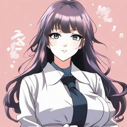 Manga-style illustration of character Hinata Ayame: the manga heroine, now facing Akuma Koi's love, with distinctive features such as long hair, elegant clothes, and determination in her eyes.