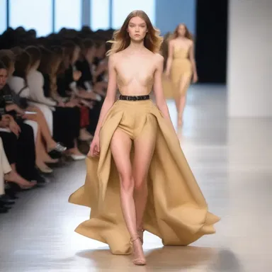 The model on the runway strutted in a cataleptic pose, capturing the attention of the audience.