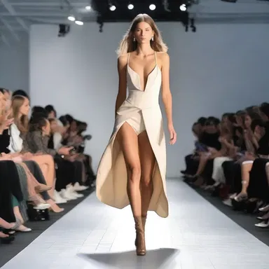 The model on the runway strutted in a cataleptic pose, capturing the attention of the audience.