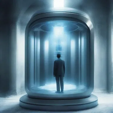 In the science fiction novel, the protagonist discovers a cataleptic chamber that freezes time for the person inside.