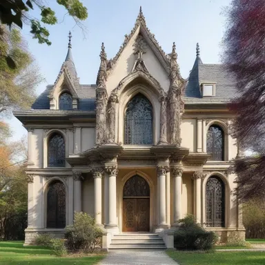 The gothic-style mansion featured intricate cataleptic ornaments and sculptures on its facade.