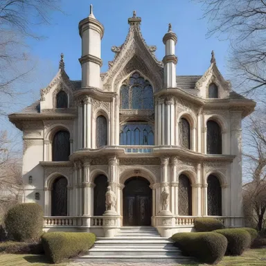 The gothic-style mansion featured intricate cataleptic ornaments and sculptures on its facade.