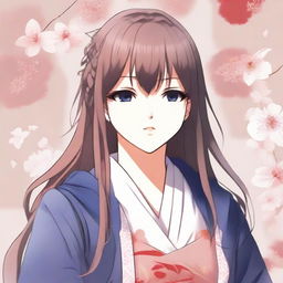 Manga-style illustration of character Hinata Ayame: the manga heroine, now facing Akuma Koi's love, with distinctive features such as long hair, elegant clothes, and determination in her eyes.