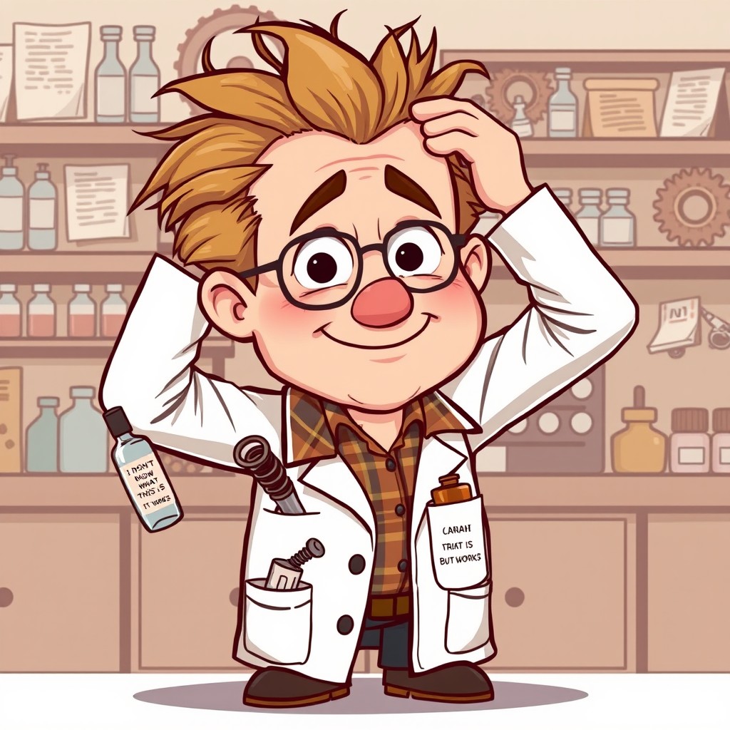 A cartoon character illustration in a retro style, humorous, with flat colors