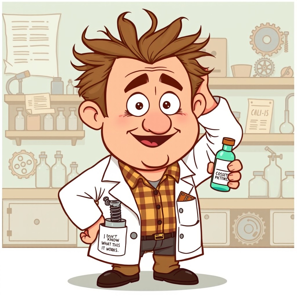 A cartoon character illustration in a retro style, humorous, with flat colors