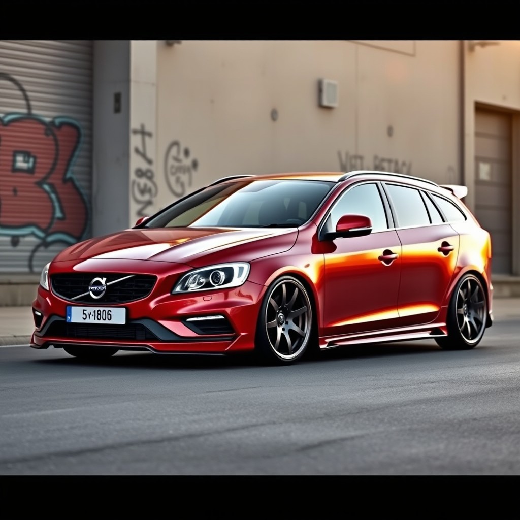 A sleek 2014 Volvo V60, featuring an aggressive widebody kit that emphasizes its sporty design