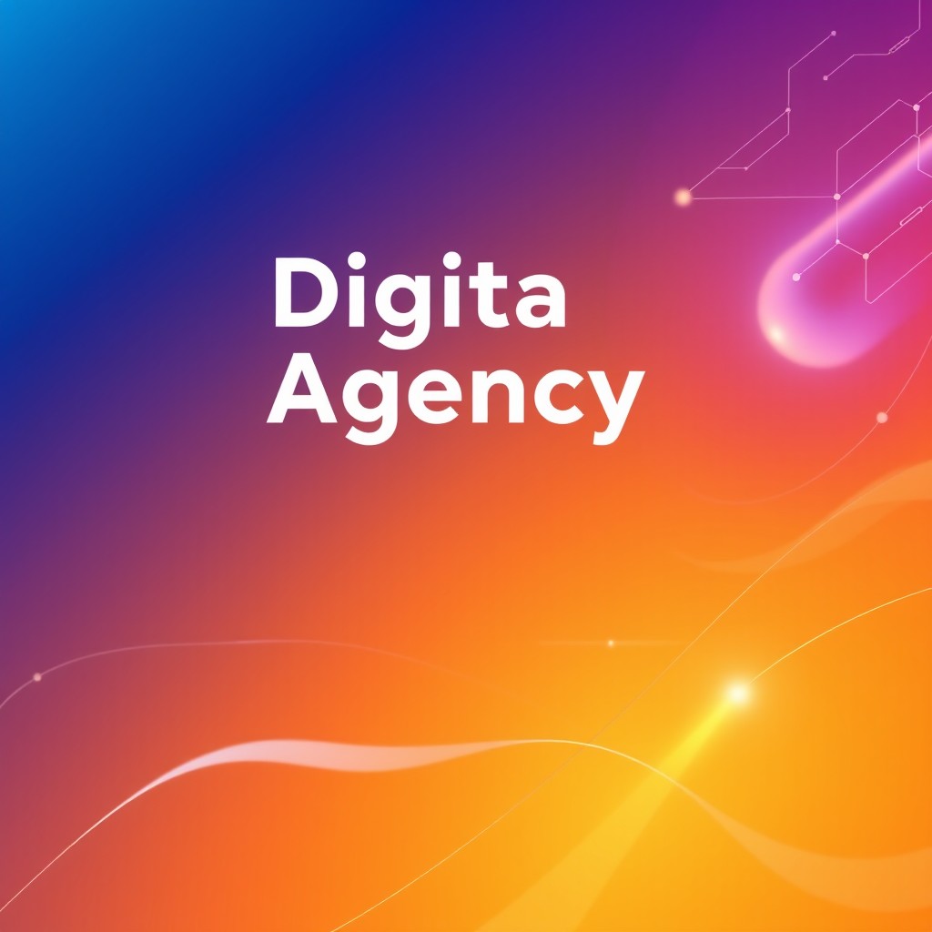 A modern digital agency website hero background, featuring a sleek, abstract design with vibrant gradients of blue and orange