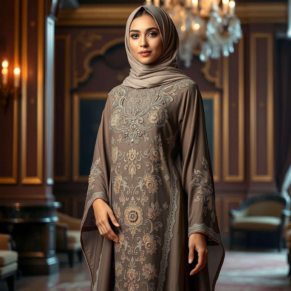 A graceful and elegant woman wearing a beautifully designed abaya