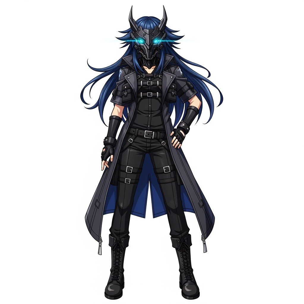 A full-body anime character designed in the style of Guilty Gear