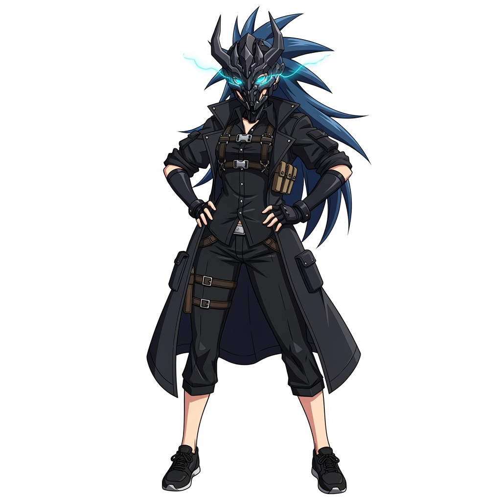 A full-body anime character designed in the style of Guilty Gear