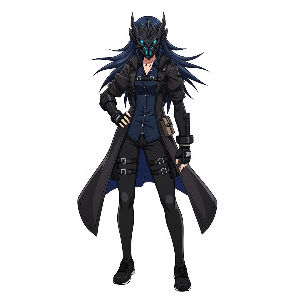 A full-body anime character designed in the style of Guilty Gear