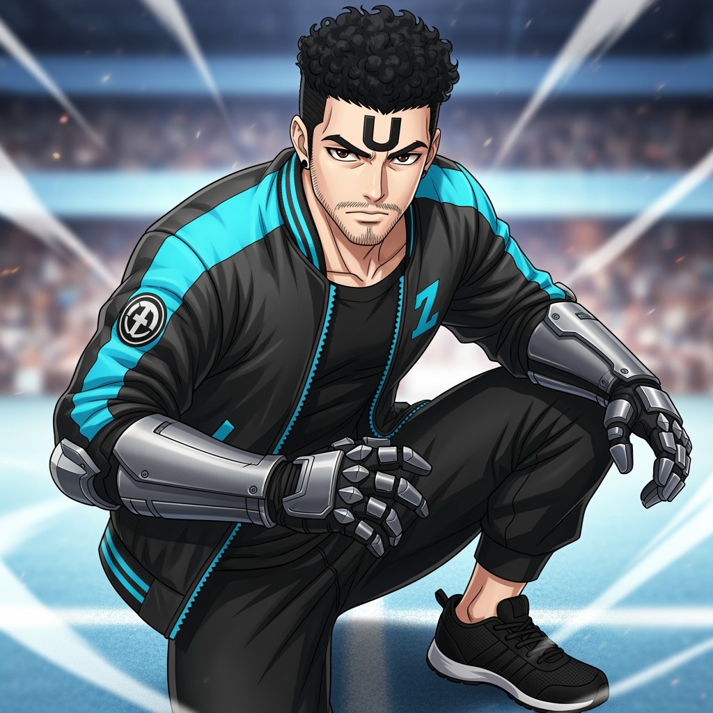 A male character with a height of 6'1" featuring short curly jet black hair and very dark brown irises